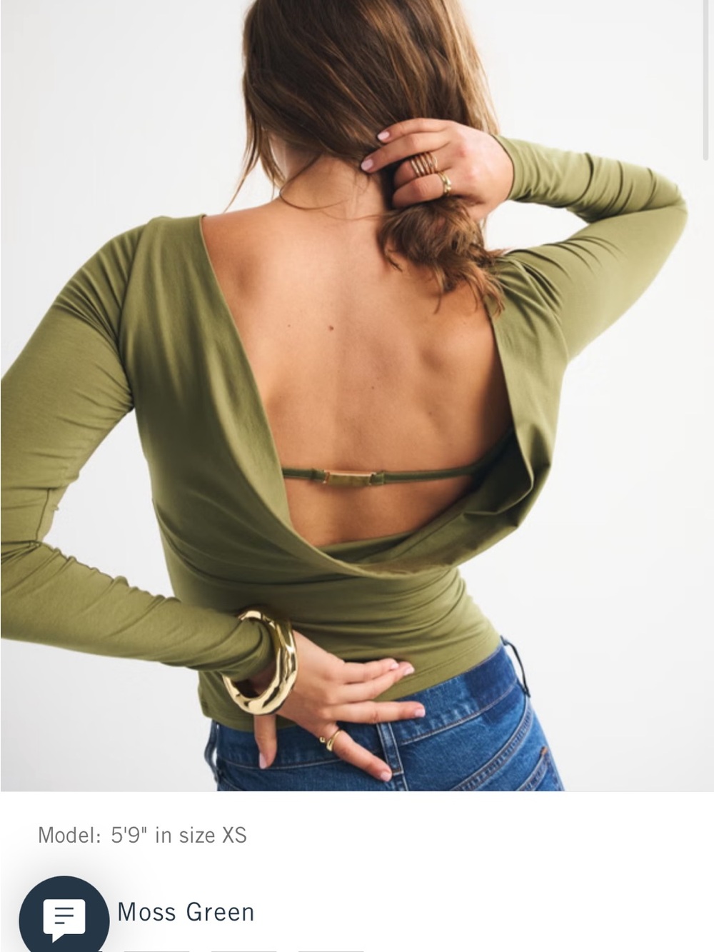 Abercrombie & Fitch Moss Green Long-Sleeve Open-Back Top